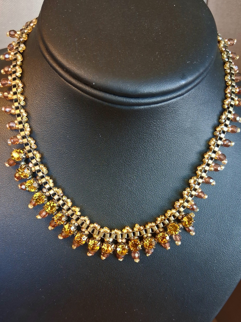 Gold-Tone Amber Colored Fringe 15" Choker Necklace - Women